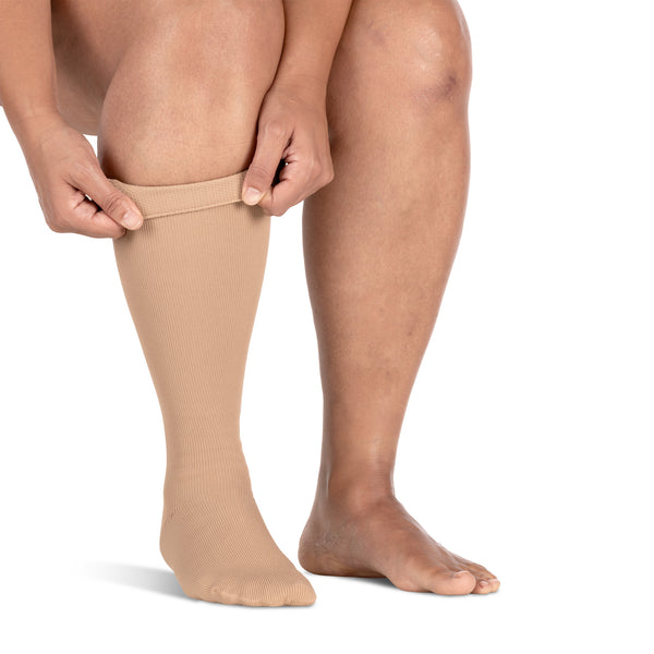 JOBST Elvarex Soft below knee in beige with SoftFit top band, closed toe